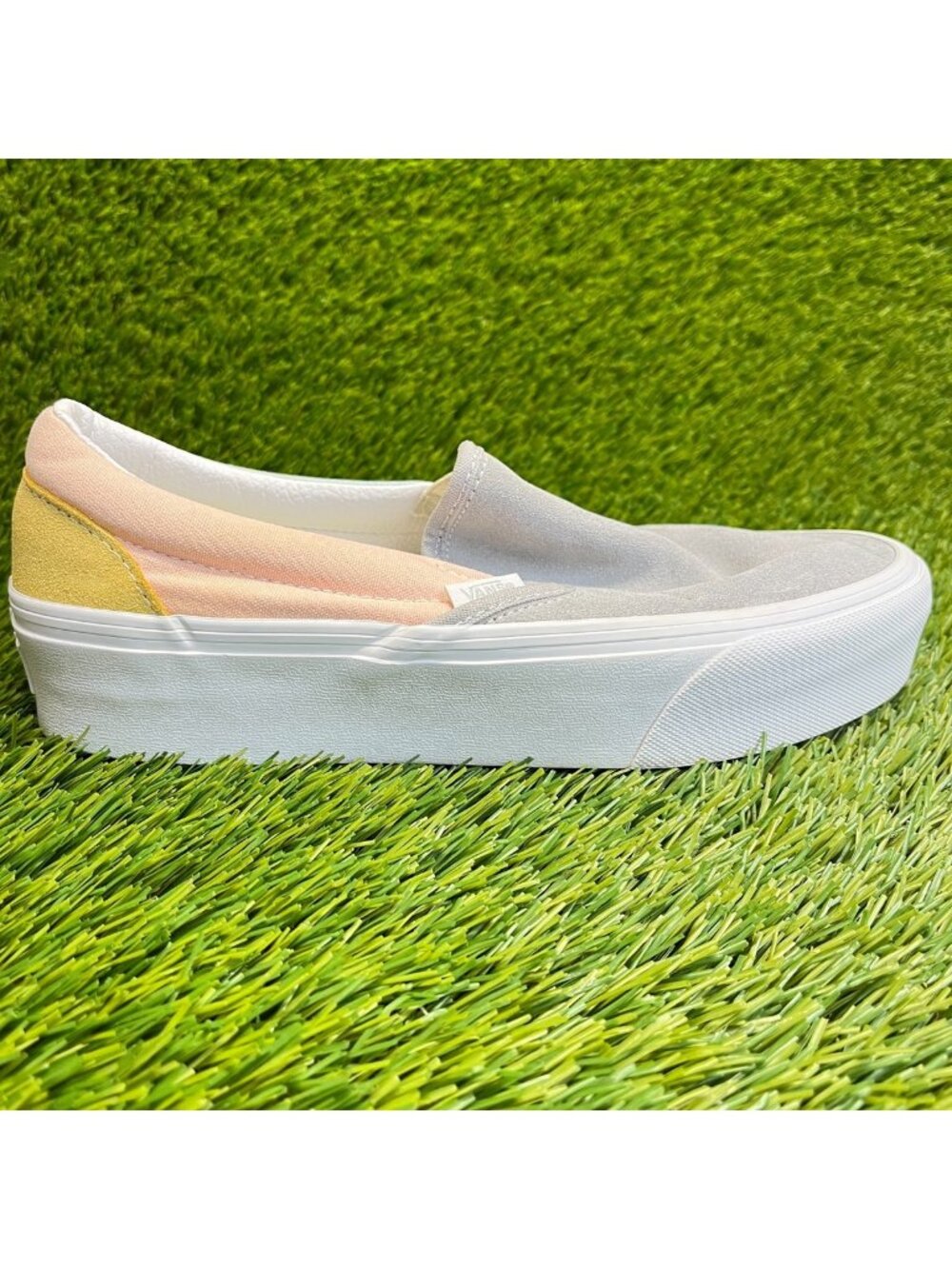 Vans Slip-On Pastel Colorblock Womens Size 7.5 Gray Pink Platform Shoes Sneakers